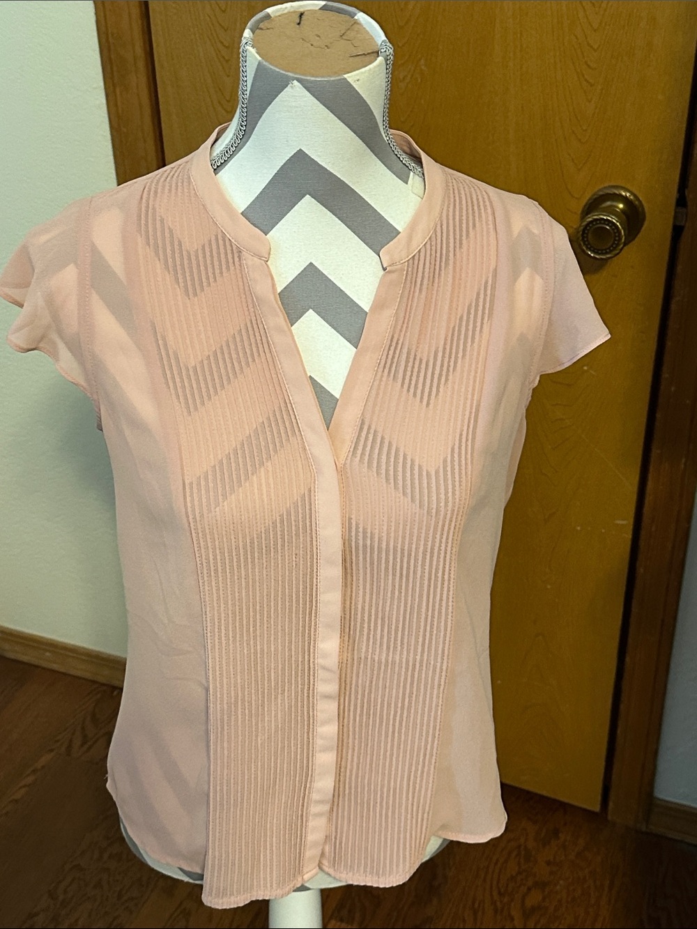 Forever 21 Blush Pink Pleated V-Neck Cap-Sleeve Blouse